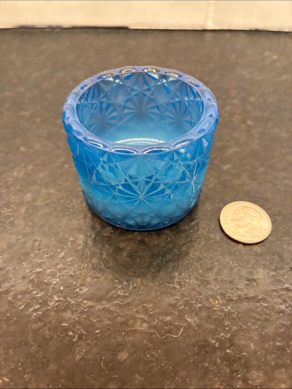 Blue Glass salt Dish - clear to opaque. Rare find.